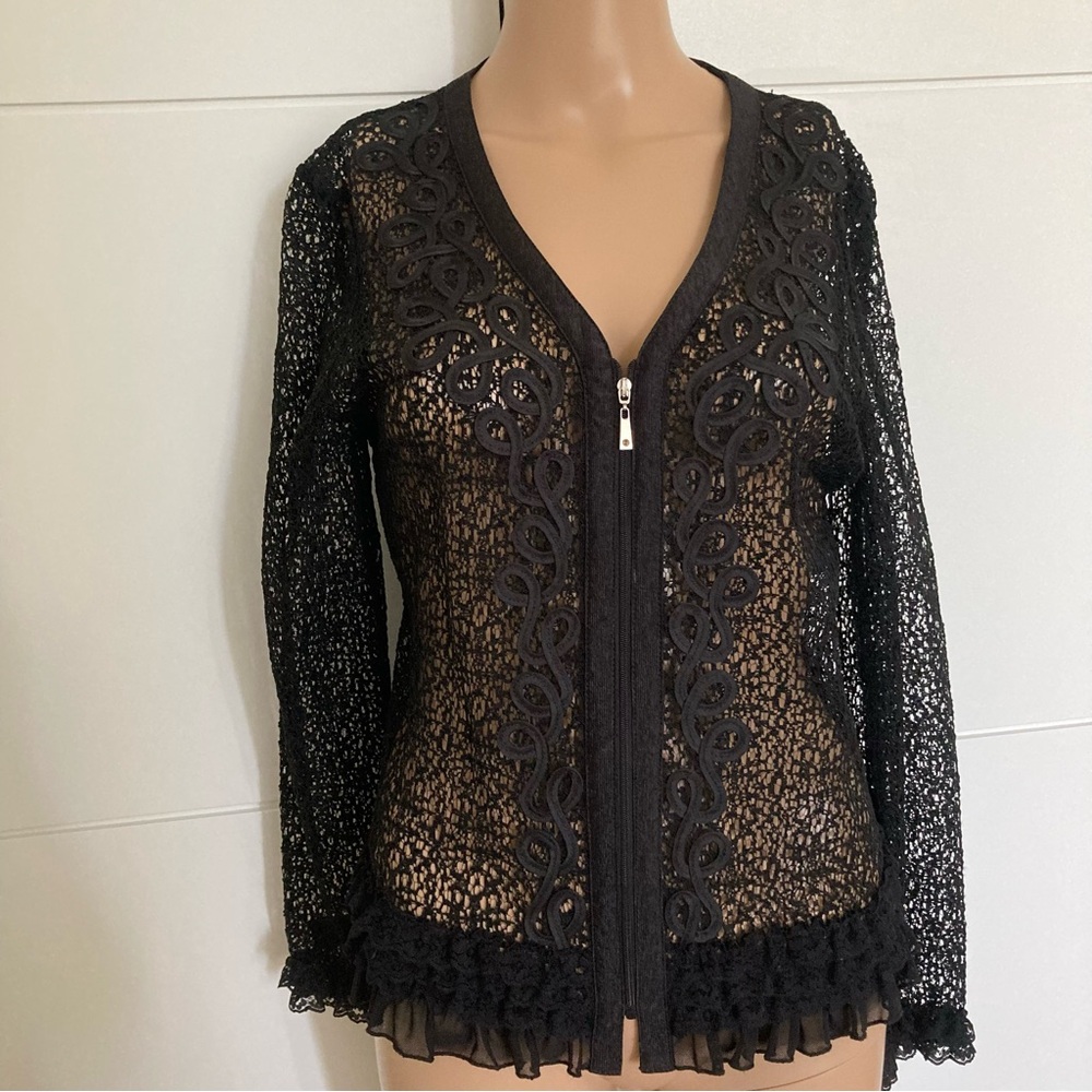 Black Lace Zip-Up Mesh Jacket